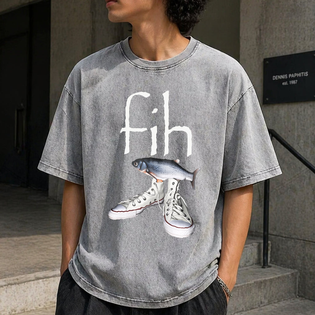 Fih Shoes Fish Funny Misspelled Fish Meme Fih Calling Vintage Washed T-Shirt