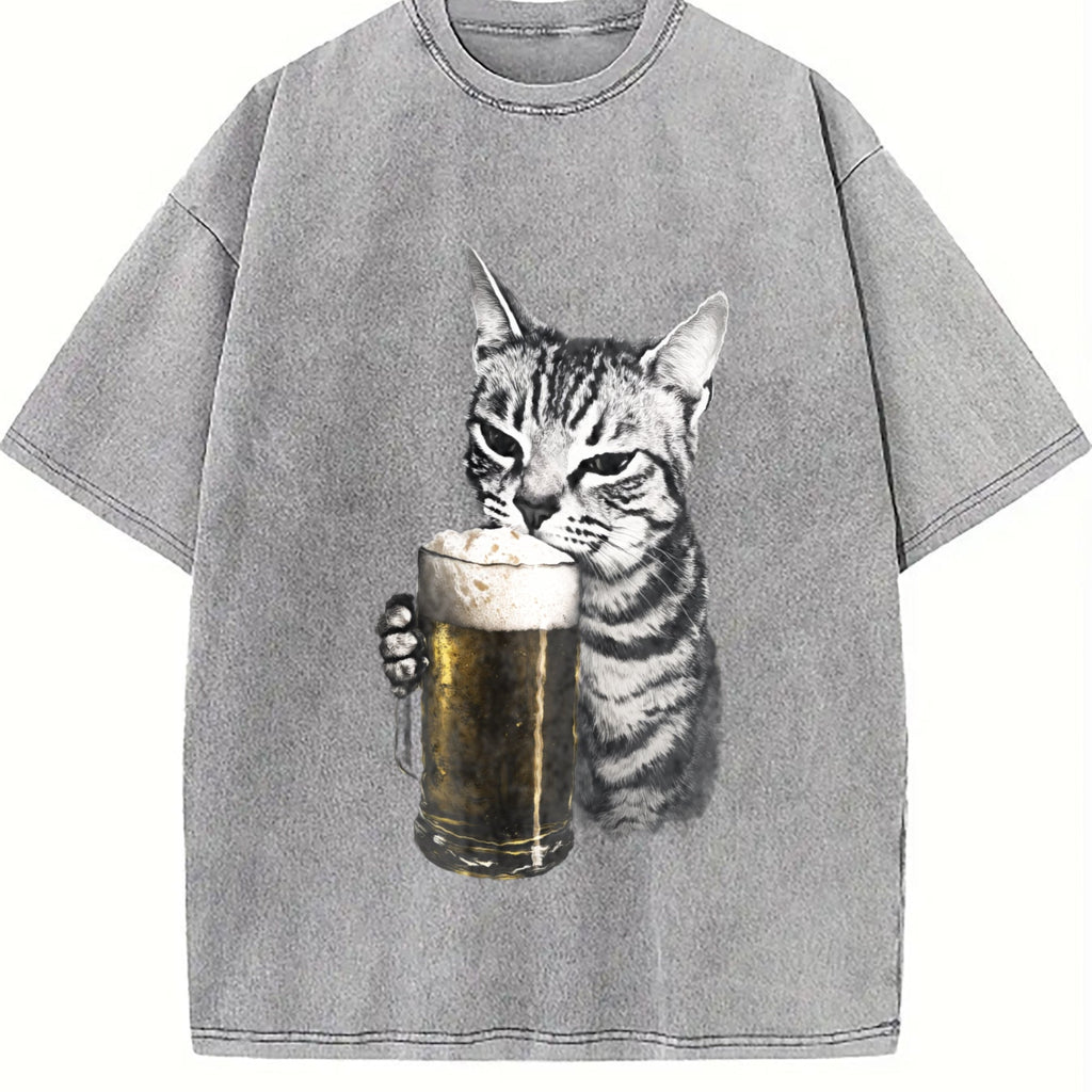 Cat Beer Y2K 90s Vintage Washed T-Shirt product image 5