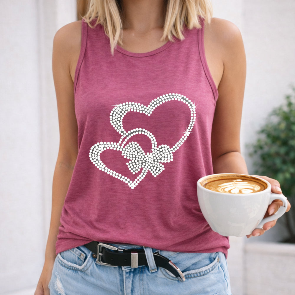 Black With Cartoon Heart & Bow Women's Tank Top