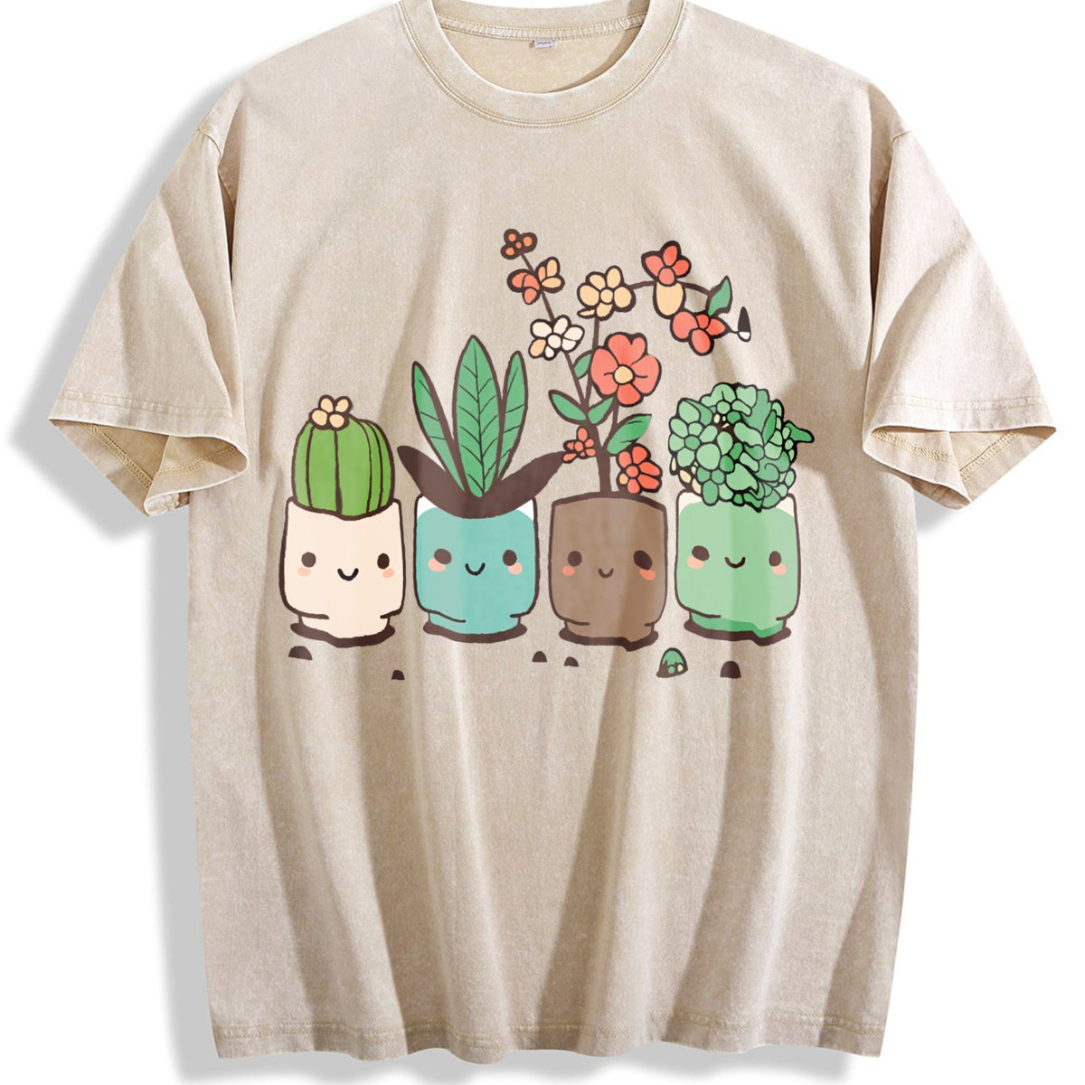 Cute Cartoon Potted Plant Vintage Washed T-Shirt product image 1
