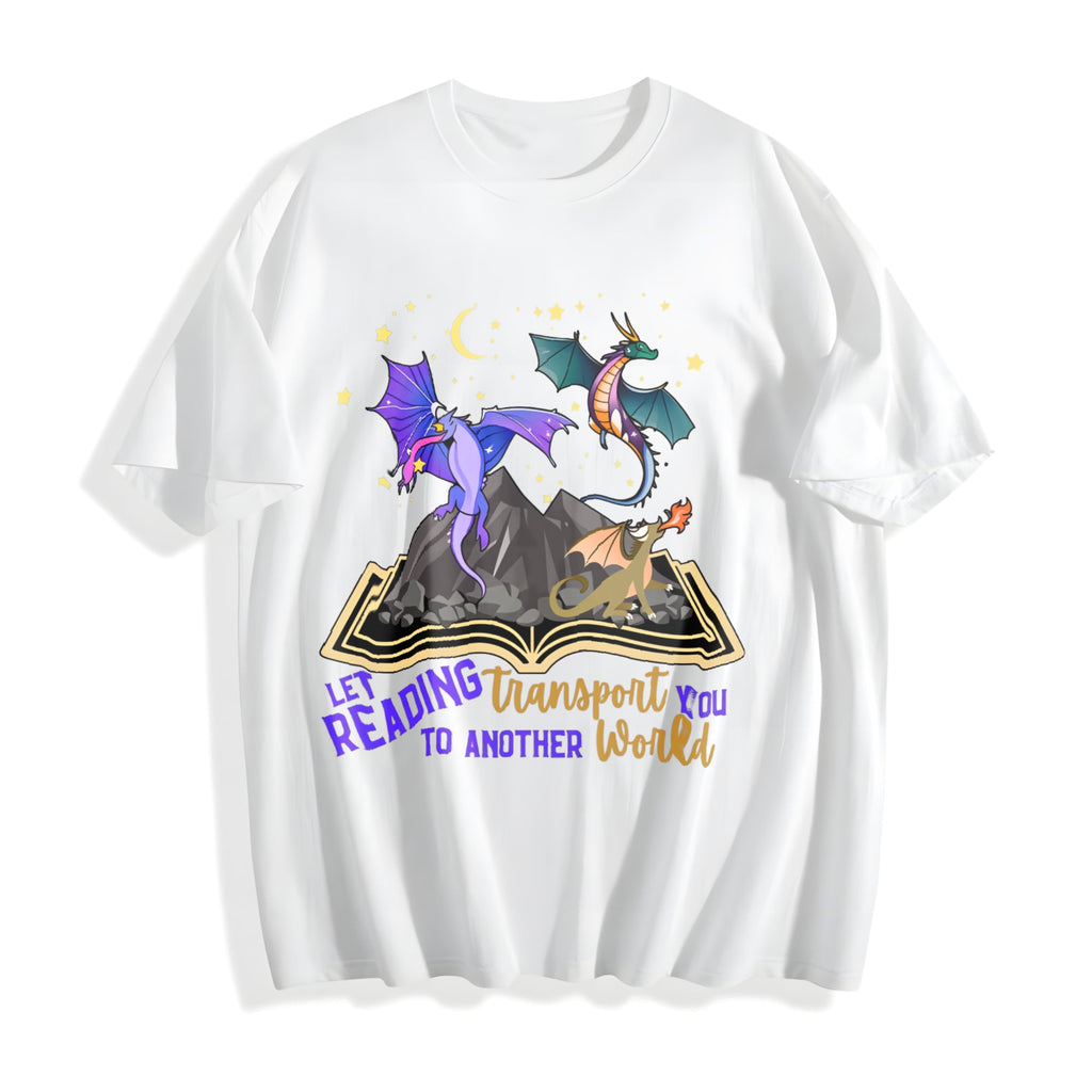 Let Reading Transport You Dragon Book Cotton T-Shirt product image 2