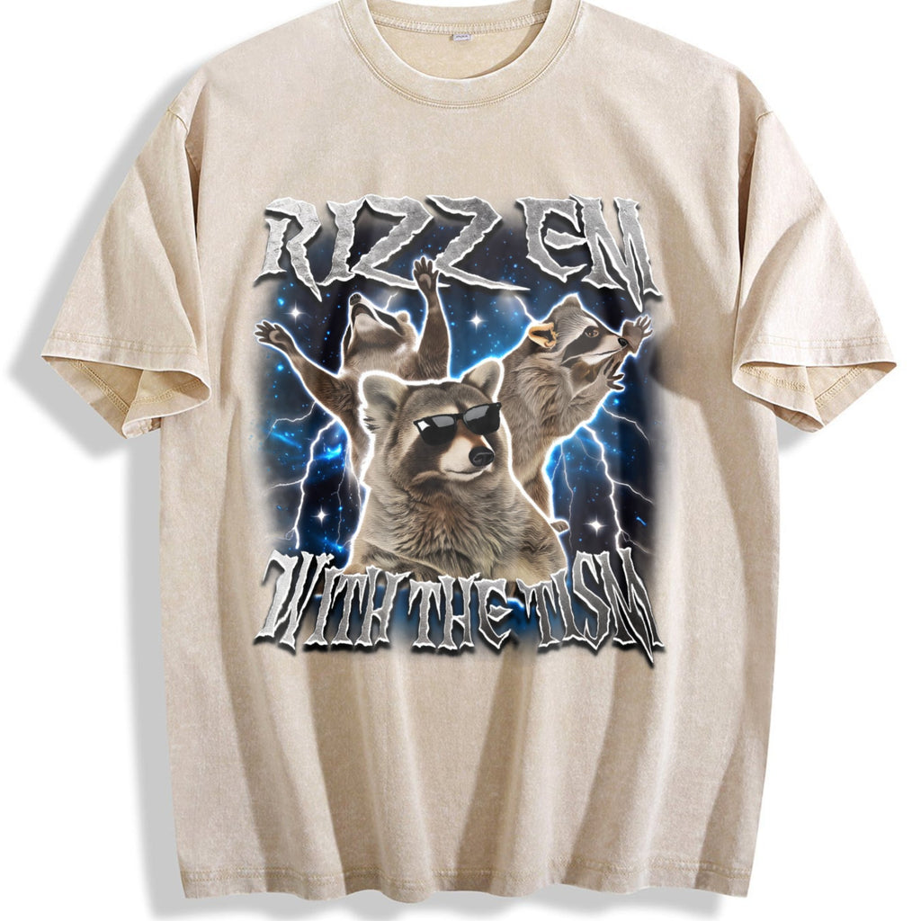 Rizz Em With The Tism Raccoon Vintage Washed T-Shirt product image 1
