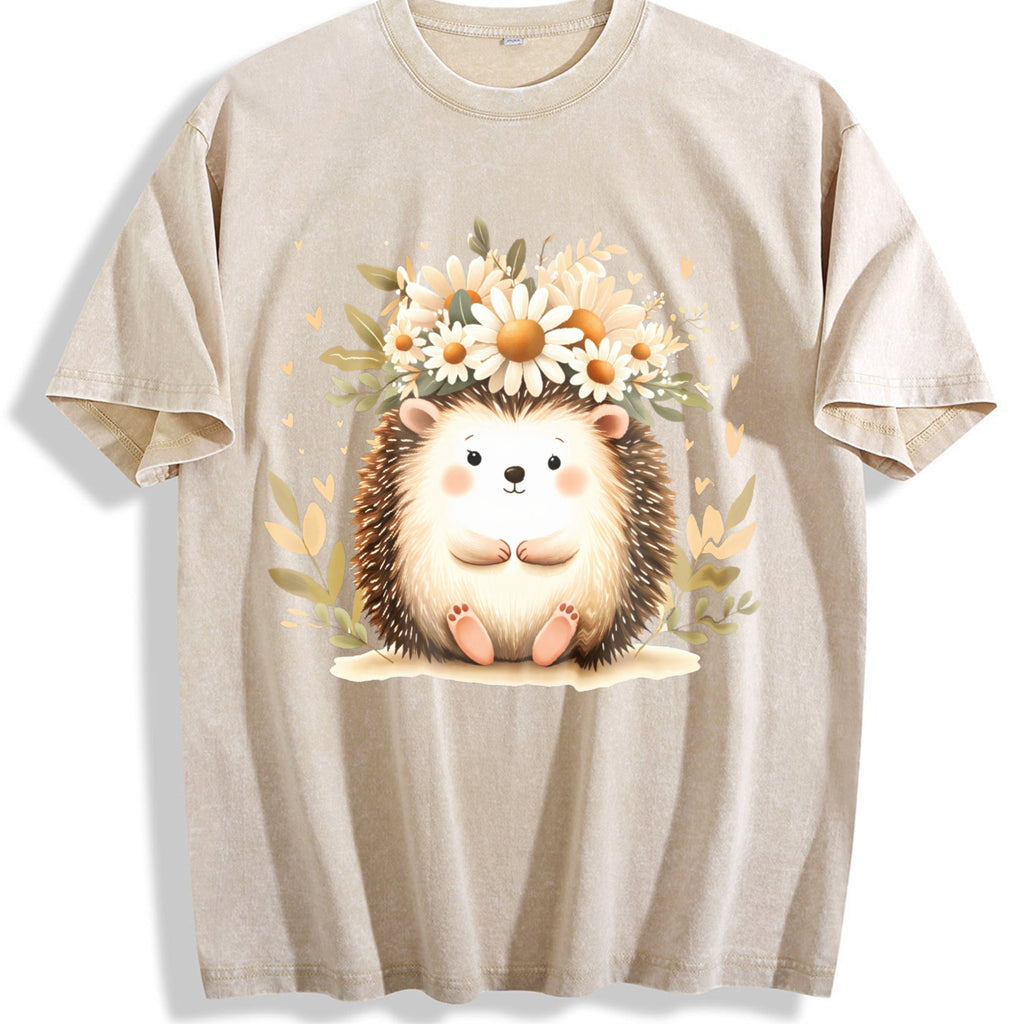 Hedgehog & Daisy - With Cute & Floral Vintage Washed T-Shirt product image 1
