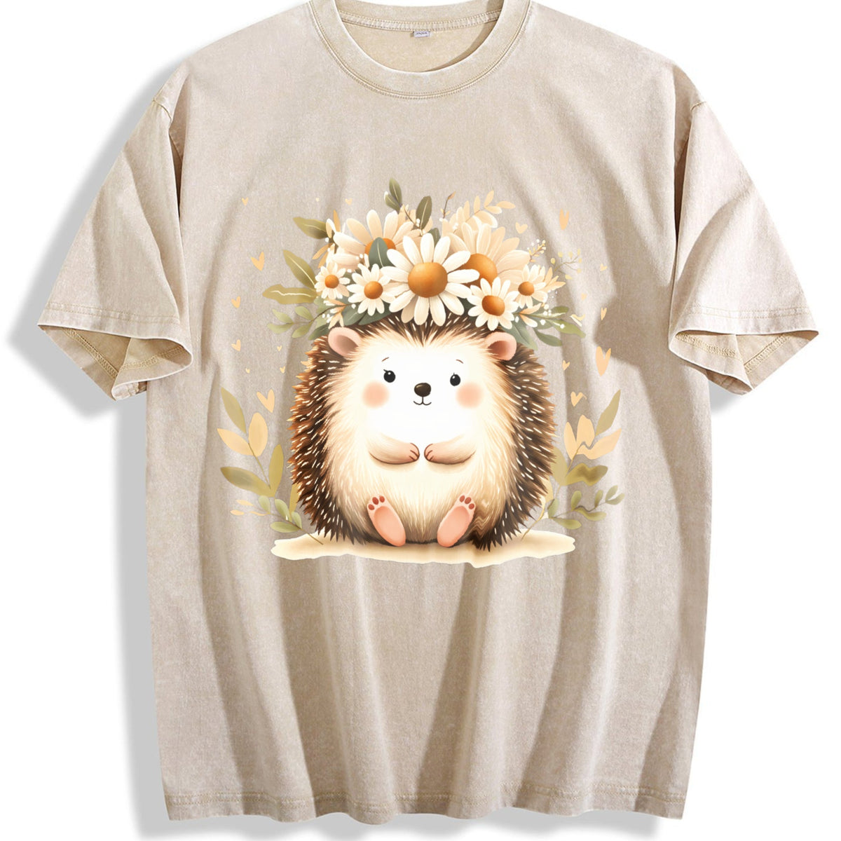 Hedgehog & Daisy - With Cute & Floral Vintage Washed T-Shirt product image 1