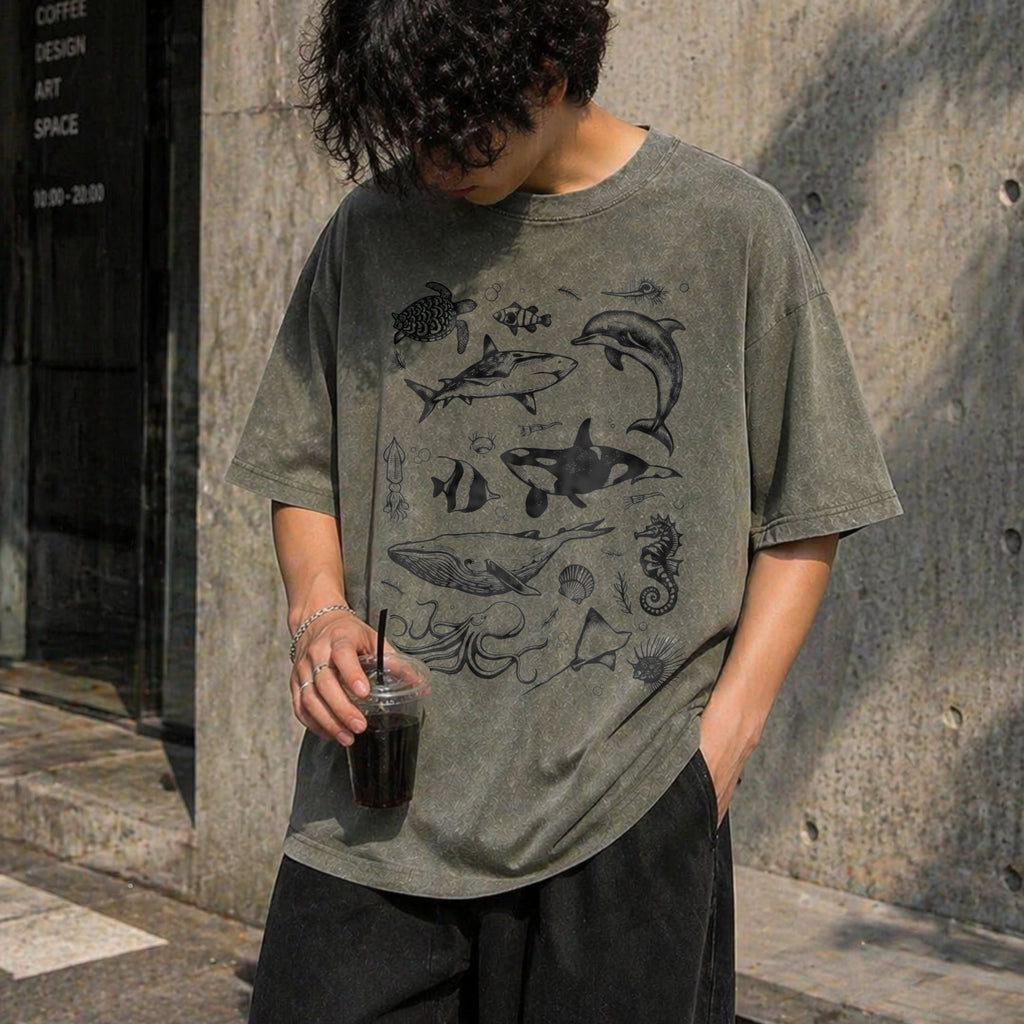 Sea Animal Tattoo Vintage Washed T-Shirt product image 4