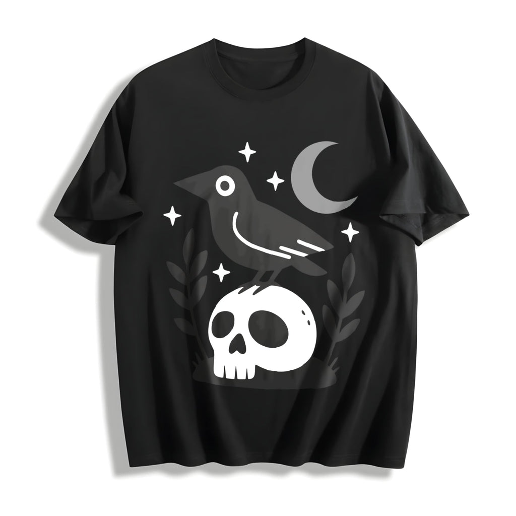 Witchy Crow Skull Cotton T-Shirt product image 1