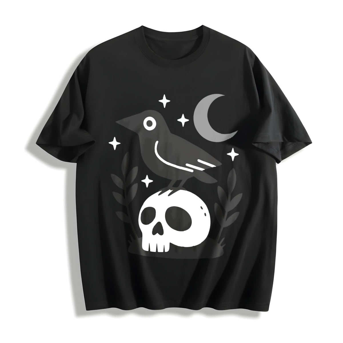 Witchy Crow Skull Cotton T-Shirt product image 1