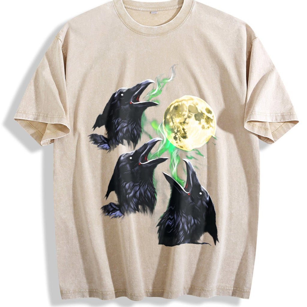Raven Howling To Moon 90s Vintage Washed T-Shirt product image 1