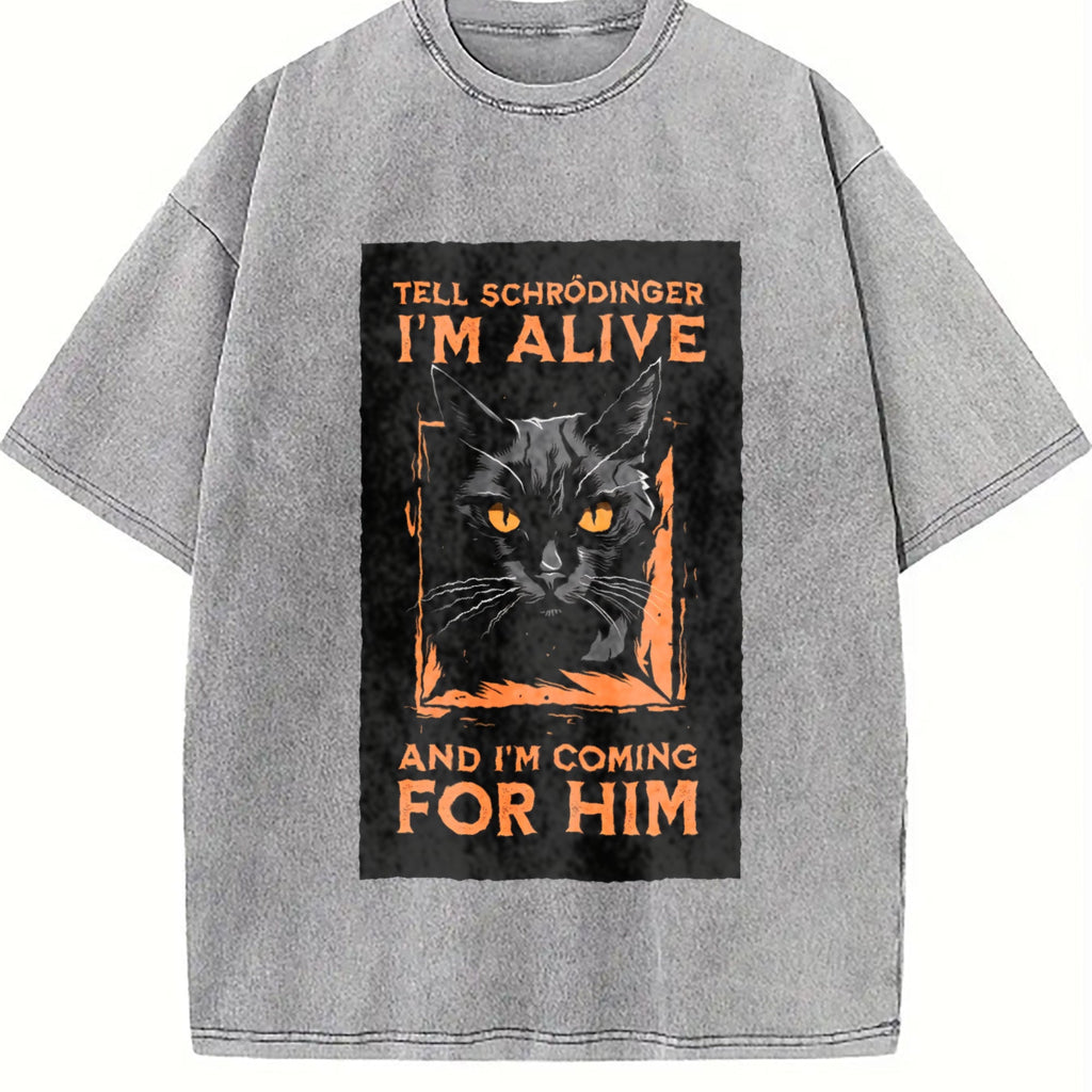 Tell Schrodinger I'm Alive Cat Vintage Washed T-Shirt product image 5