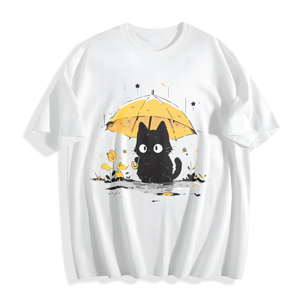 Black Cat under a Yellow Umbrella Cotton T-Shirt product image 2