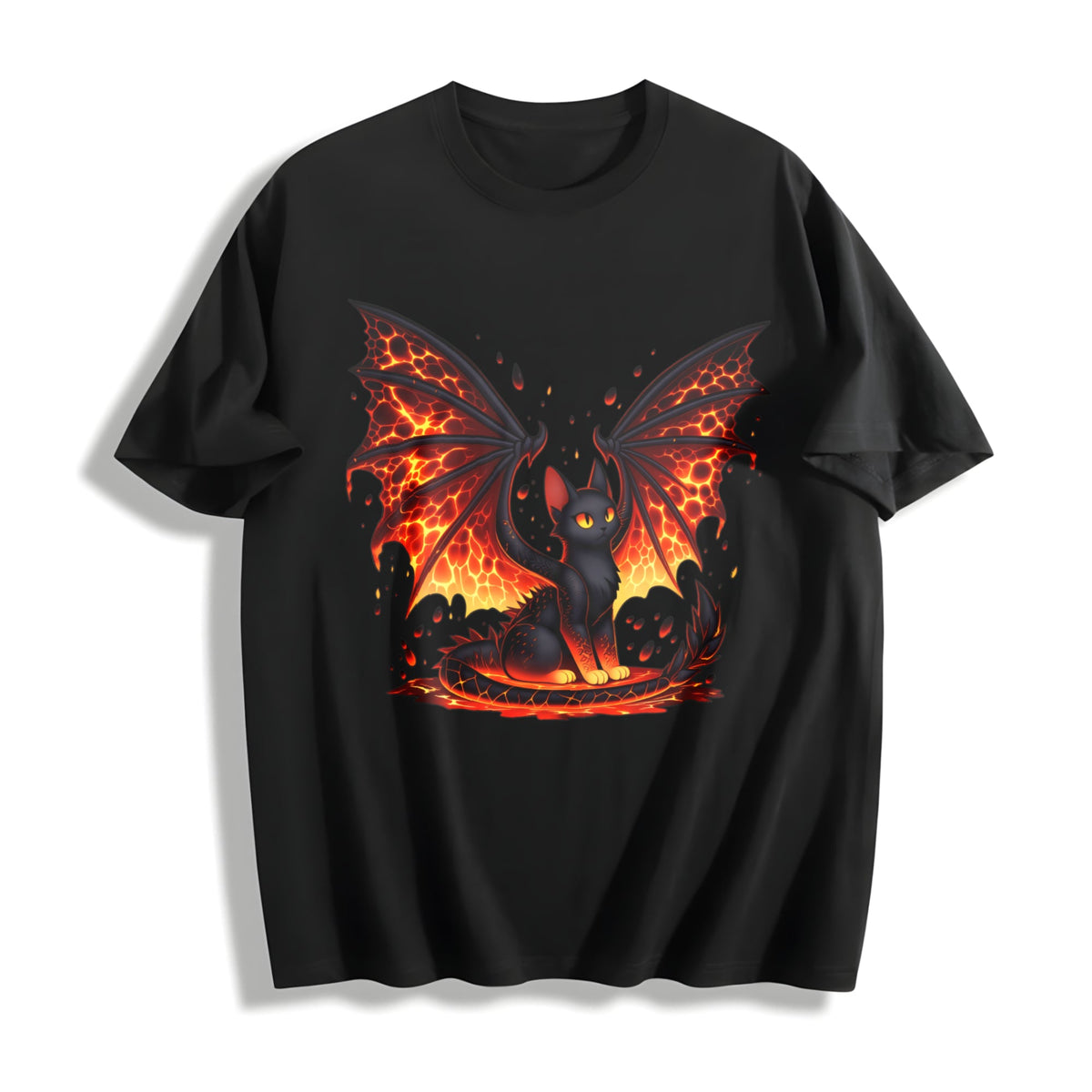 Black Cat & Wing Cotton T-Shirt product image 1