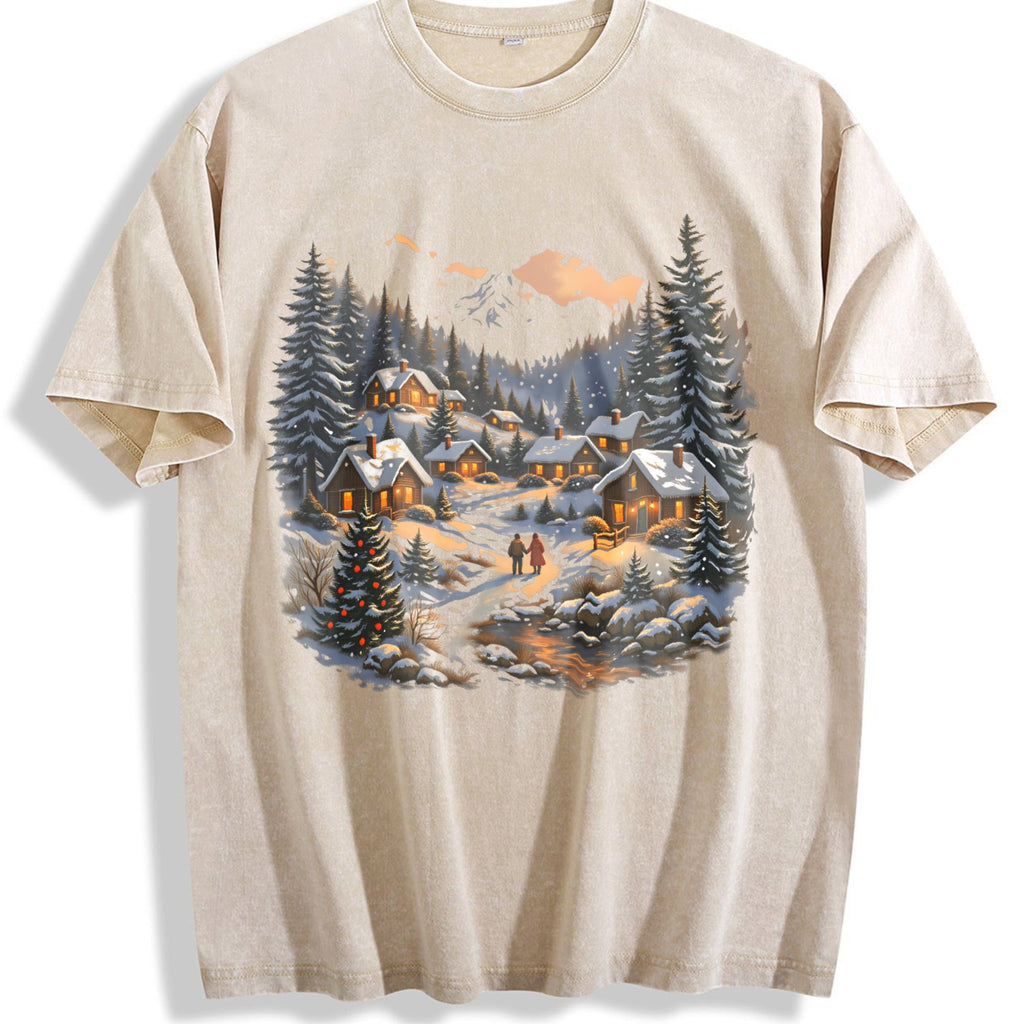 Christmas Winter Village Vintage Washed T-Shirt product image 1