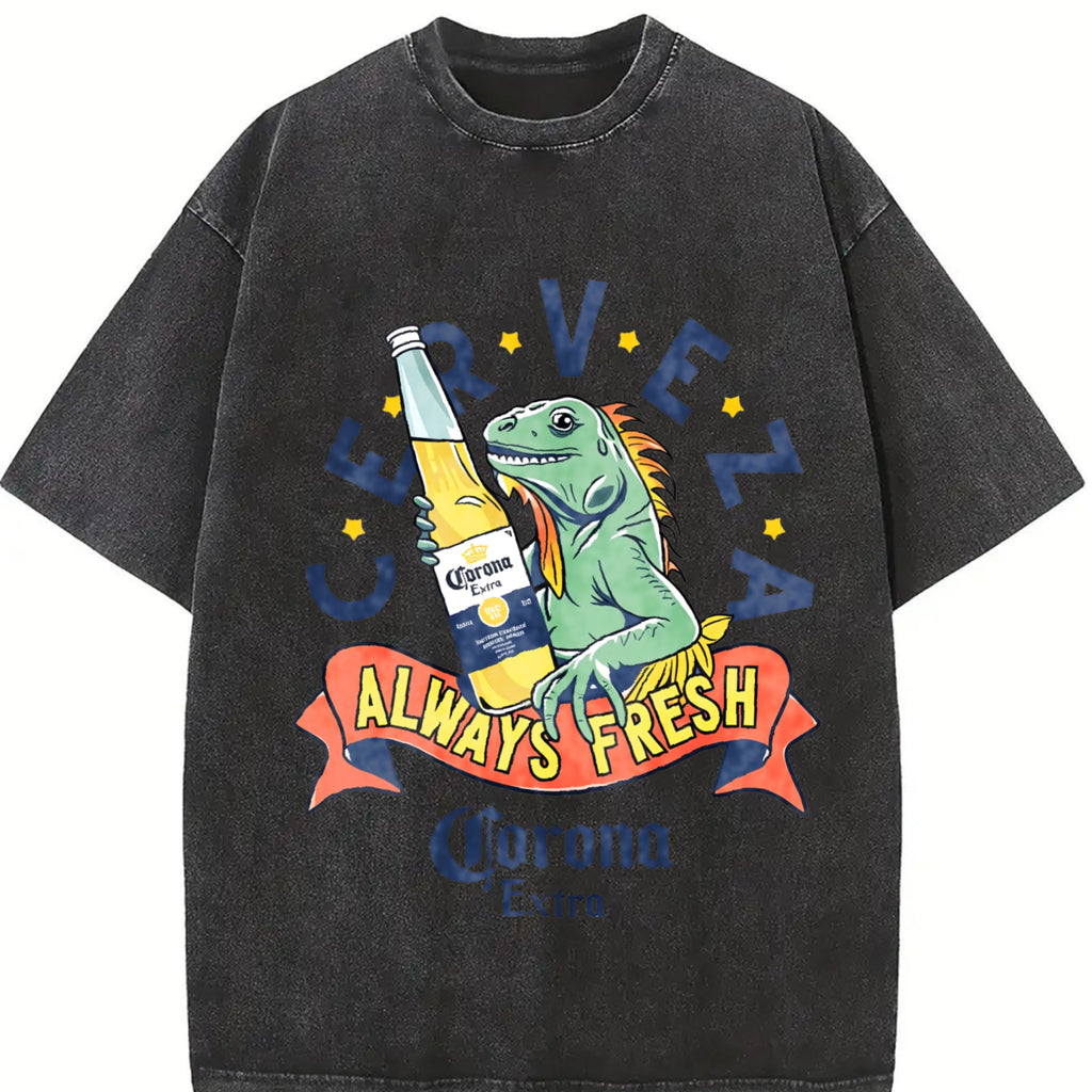 Lizard Holding A Beer Vintage Washed T-Shirt product image 2