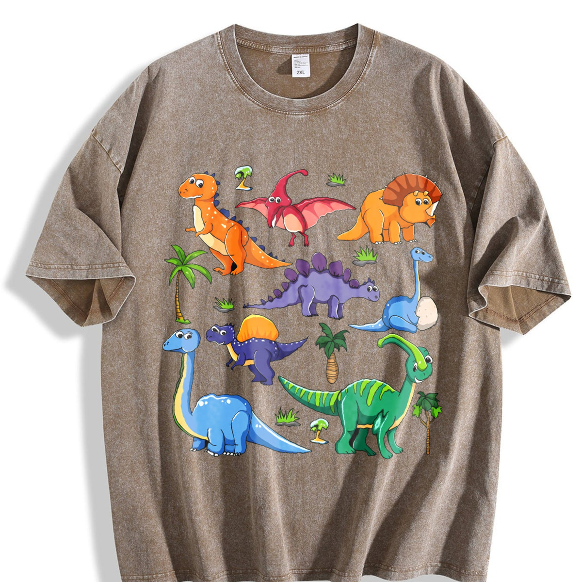 Dinosaur World Cartoon Short-sleeved Vintage Washed T-Shirt product image 3
