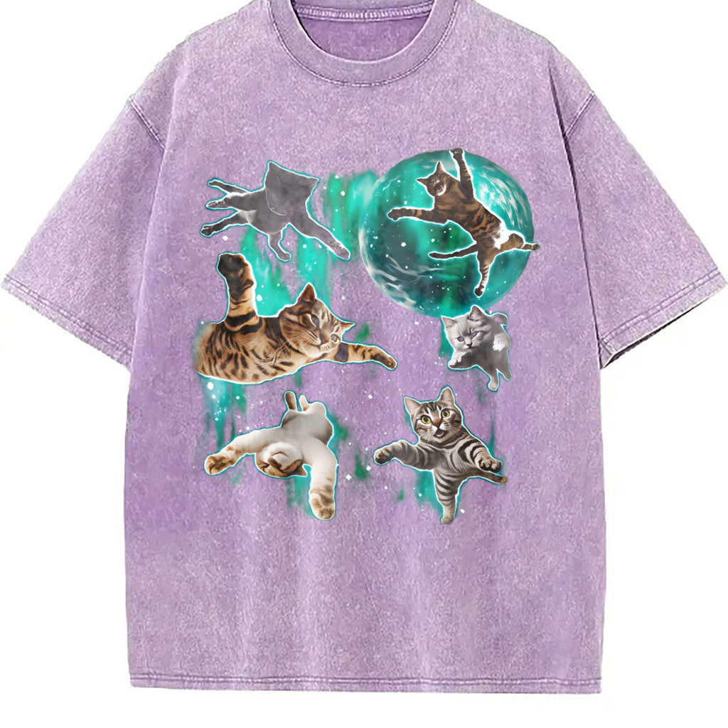 Cats Flying In Galaxy 90s Vintage Washed T-Shirt product image 6