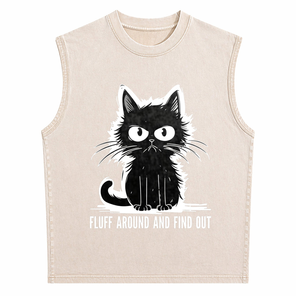 Funny Cat Fluff Around And Find Out Men's Washed Tank Top