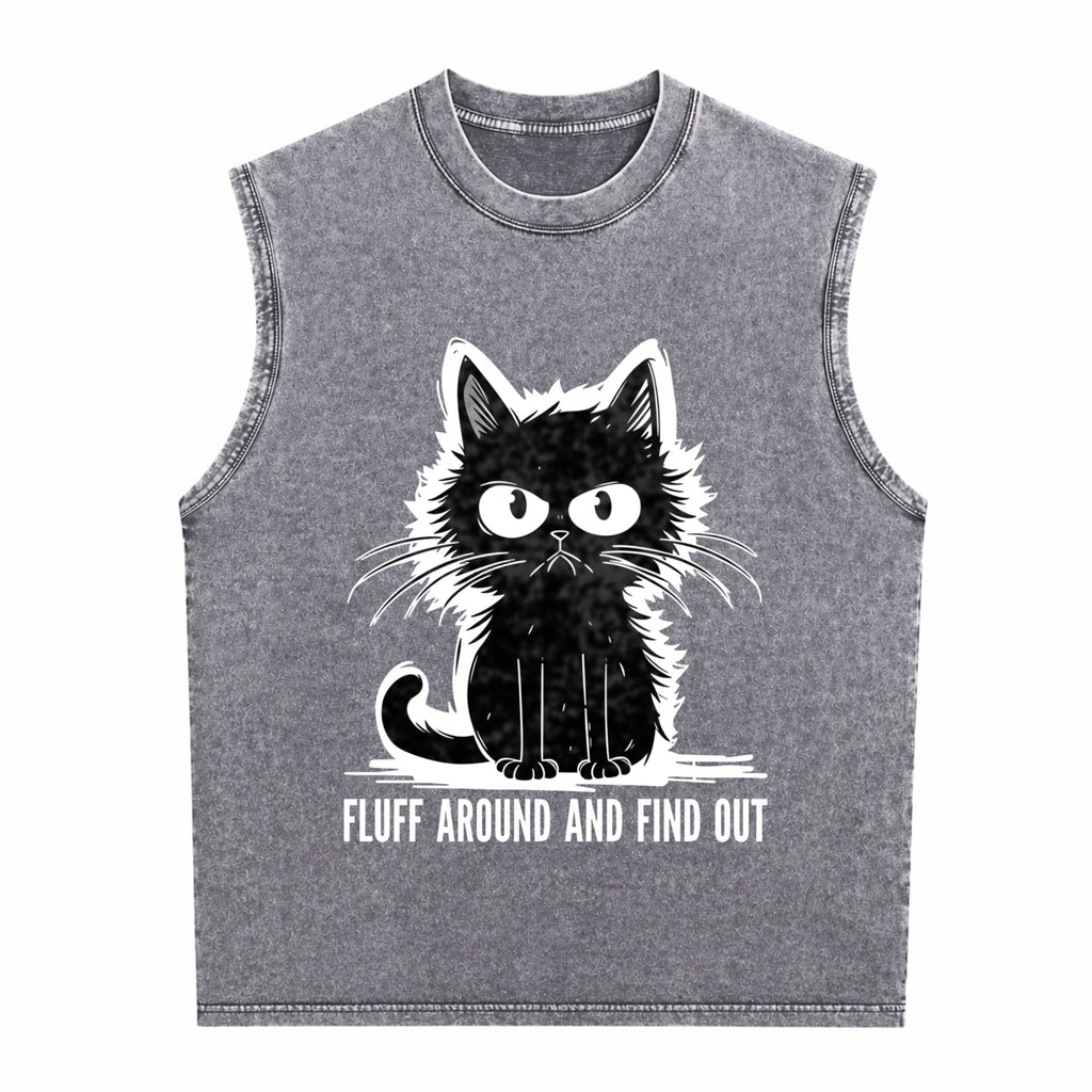 Funny Cat Fluff Around And Find Out Men's Washed Tank Top