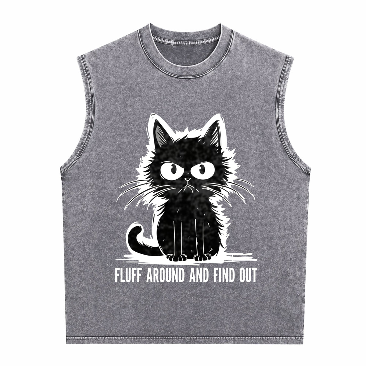 Funny Cat Fluff Around And Find Out Men's Washed Tank Top