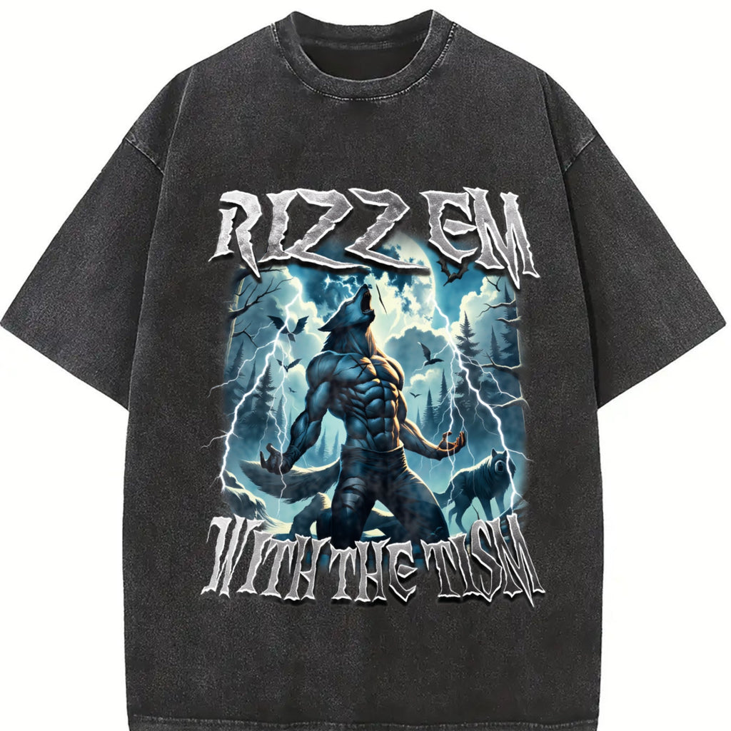 Rizz Em With The Tism Werewolf Vintage Washed T-Shirt product image 2