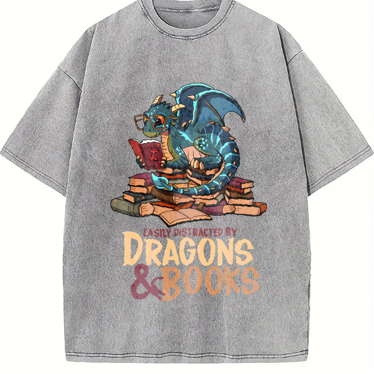Blue Dragon Buried In Books Letter Vintage Washed T-Shirt product image 5