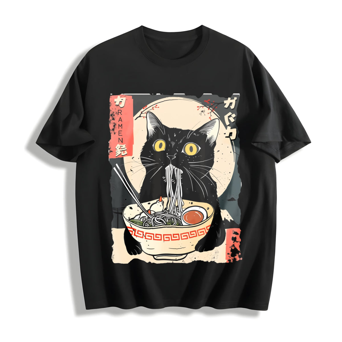 Cat & Ramen Noodles Cotton T-Shirt product image 1