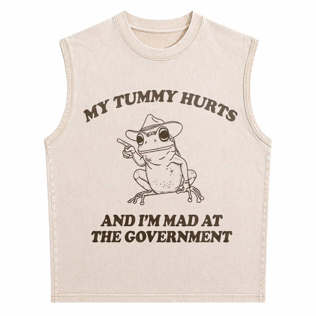 My Tummy Hurts And I'm Mad At The Government Frog Men's Washed Tank Top