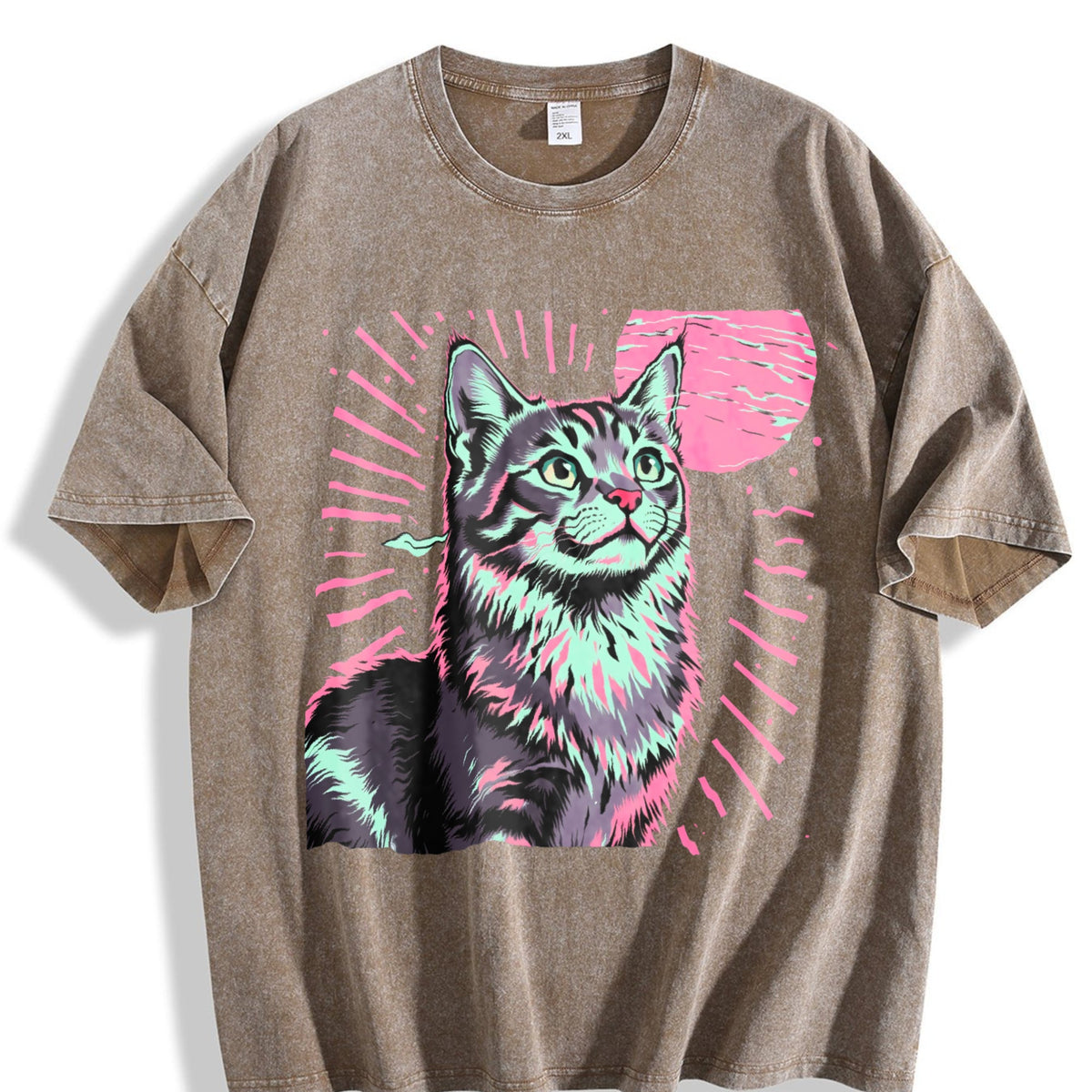 futuristic Cat Vintage Washed T-Shirt product image 3