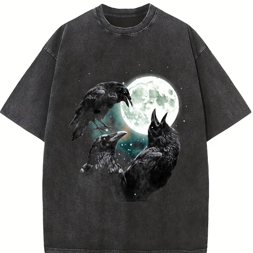 Raven Howling To Moon Vintage Washed T-Shirt product image 2