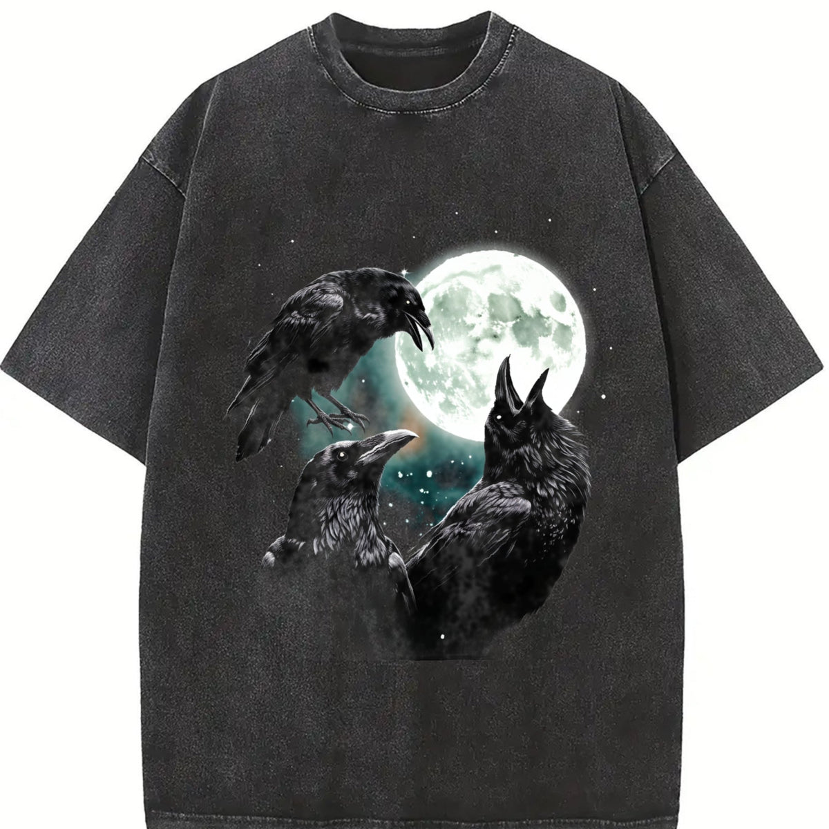 Raven Howling To Moon Vintage Washed T-Shirt product image 2
