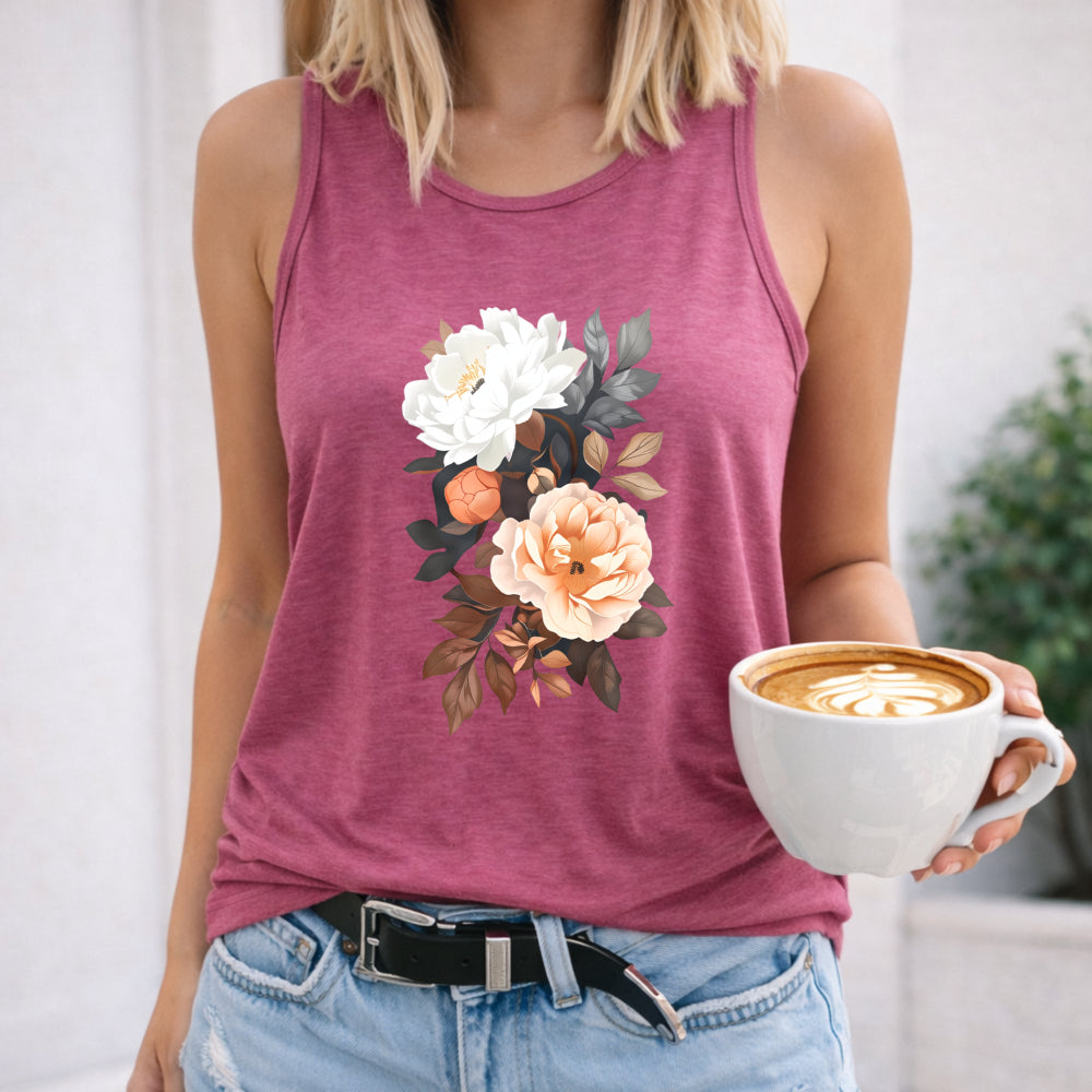 White and Peach Peony Bouquet Women's Tank Top