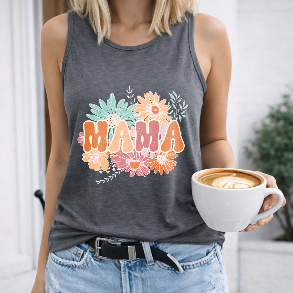 Mother's Day - Vibrant Red Mama Letter & Floral Women's Tank Top