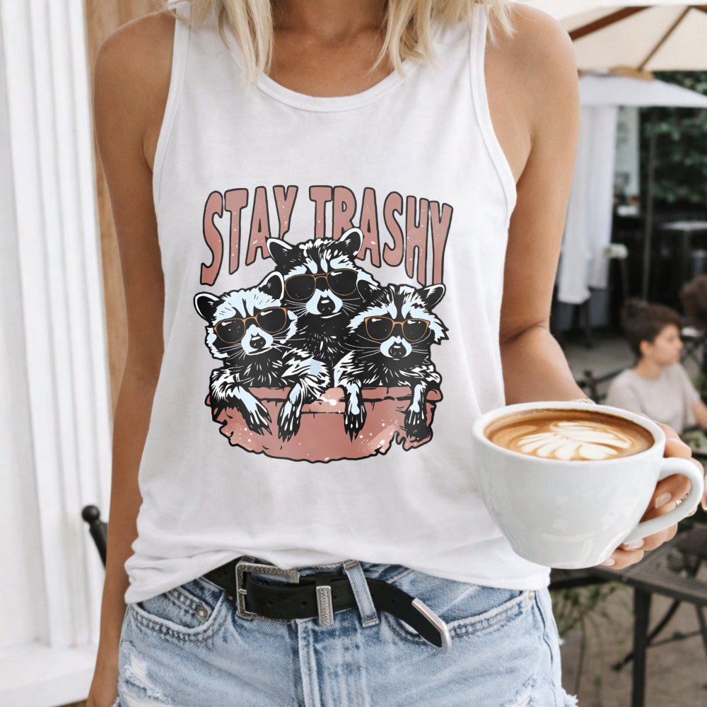 Raccoons Wearing Glasses In Tub Regular - Fun Cartoon Letter Women's Tank Top
