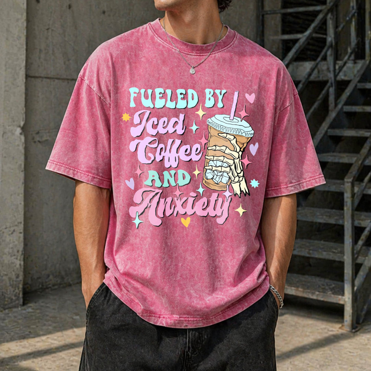 Fueled By Iced Coffee And Anxiety Funny Lover Vintage product image 7