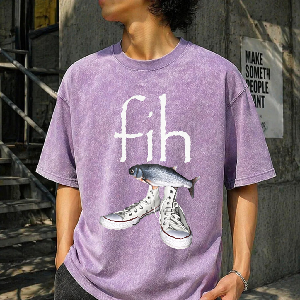 Fih Shoes Fish Funny Misspelled Fish Meme Fih Calling Vintage Washed T-Shirt