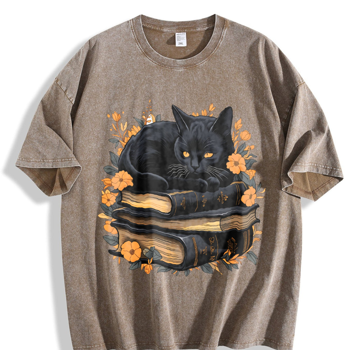 Cat On Book With Autumn Leaves Vintage Washed T-Shirt product image 3