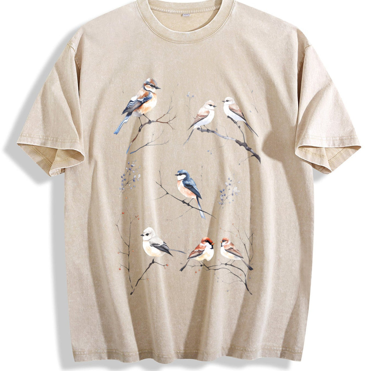 Winter Birds 90s Tattoo Vintage Washed T-Shirt product image 1
