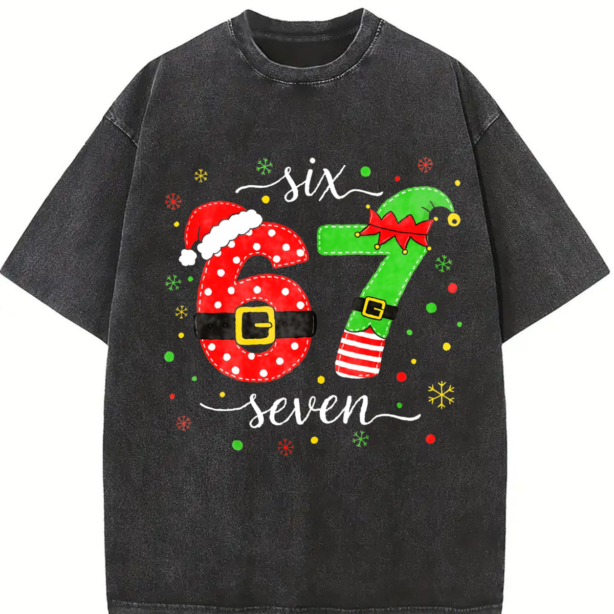 Six Seven Christmas Meme Vintage Washed T-Shirt product image 2