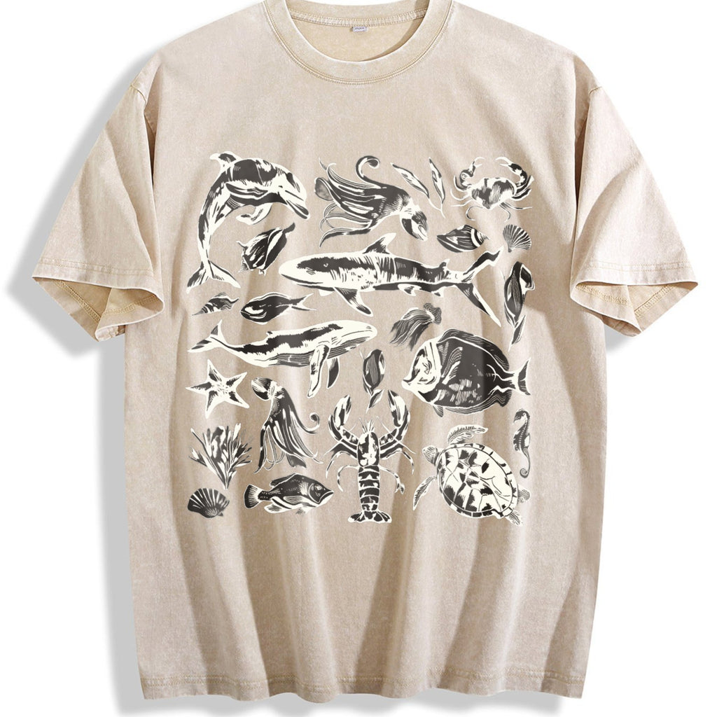 Sea Animals 90s Vintage Washed T-Shirt product image 1
