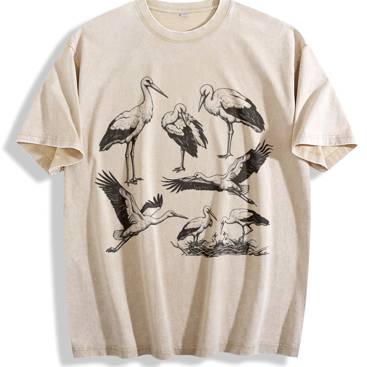 Stork Bird 90s Tattoo Vintage Washed T-Shirt product image 1