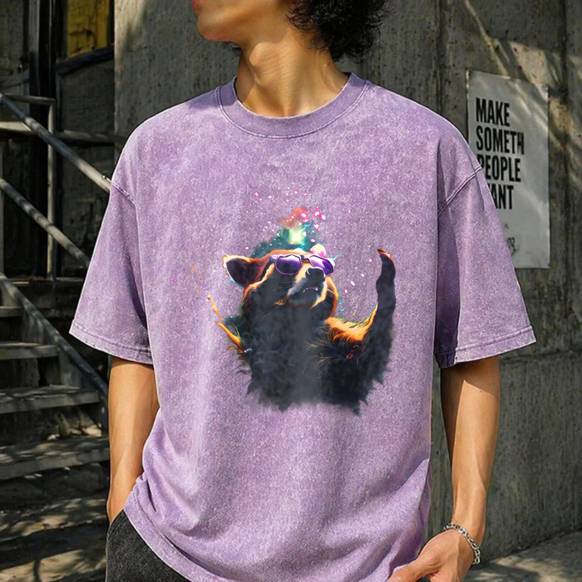 Cosmic Raccoon Vintage Washed T-Shirt product image 6
