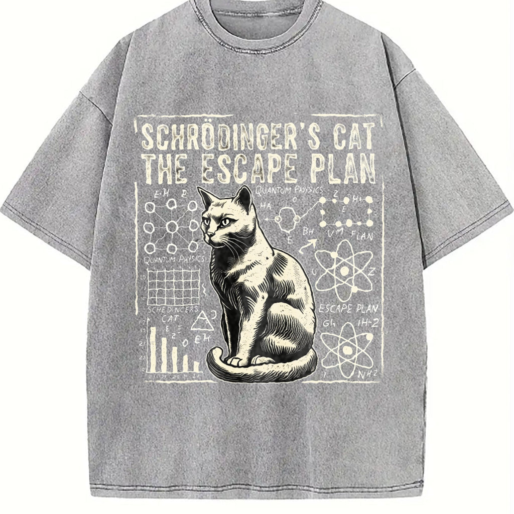 Schrodinger's Cat Escape Plan Vintage Washed T-Shirt product image 4