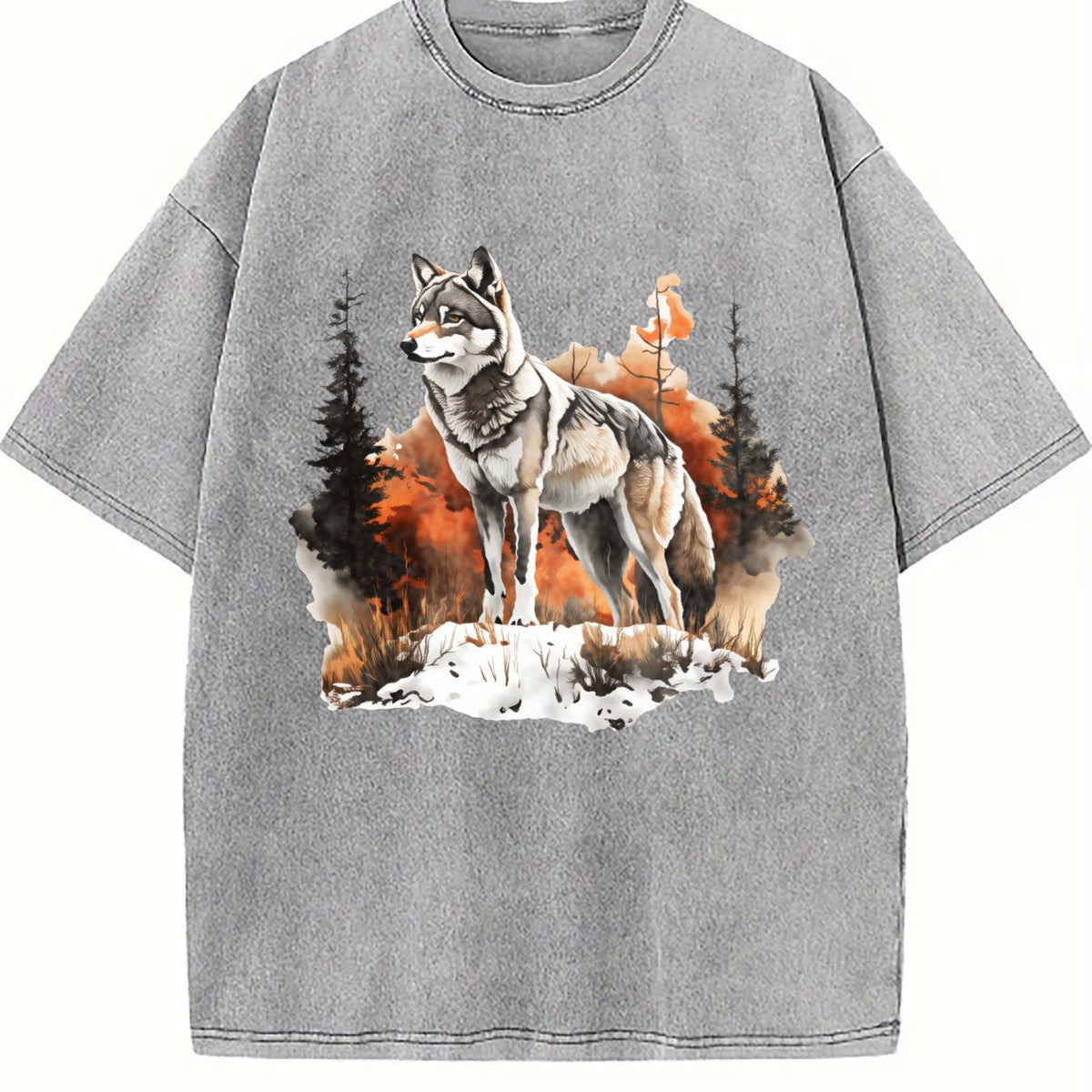 Winter : Gray Wolf In A Forest Snowscape Vintage Washed product image 5