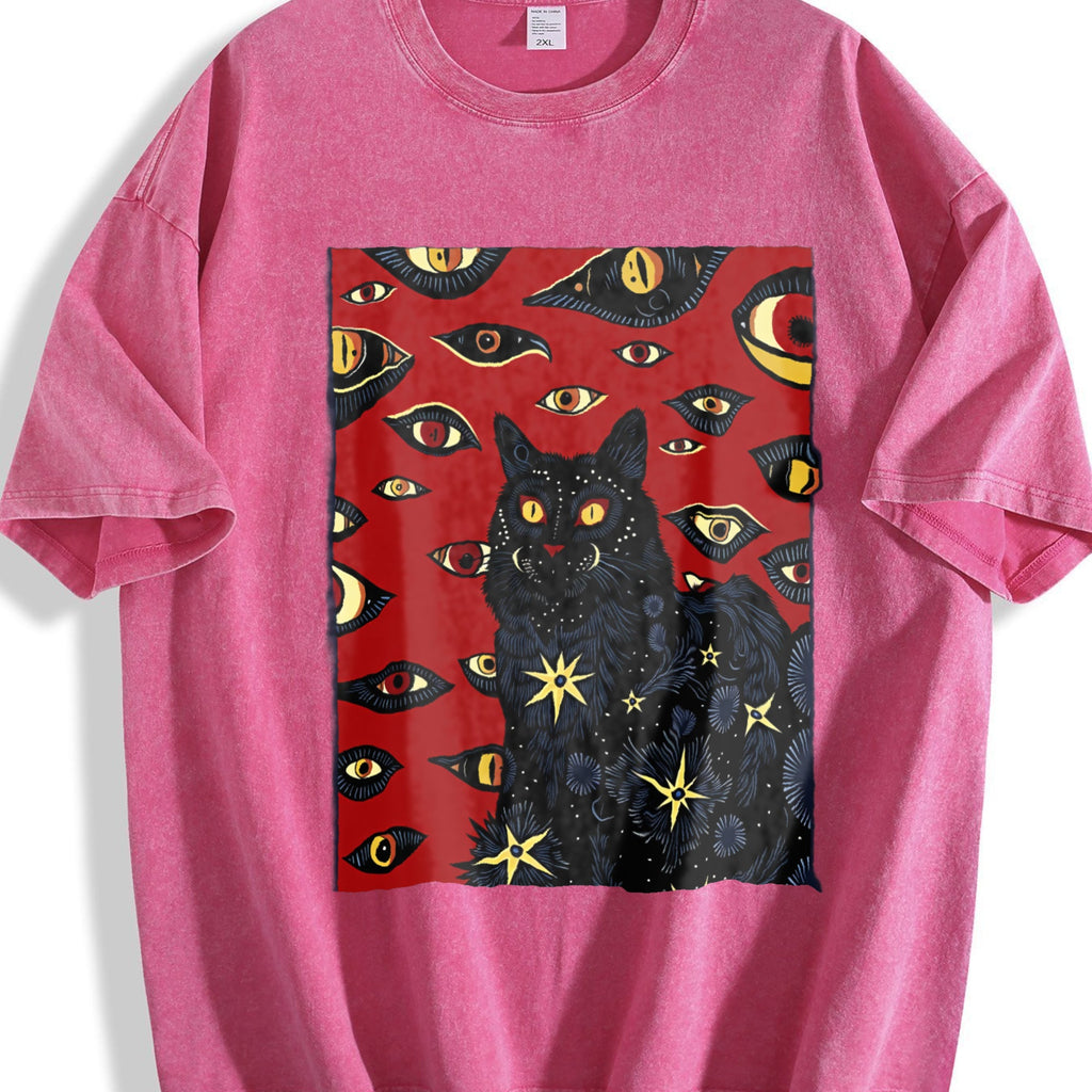 Cat And Red Eyes Vintage Washed T-Shirt product image 5