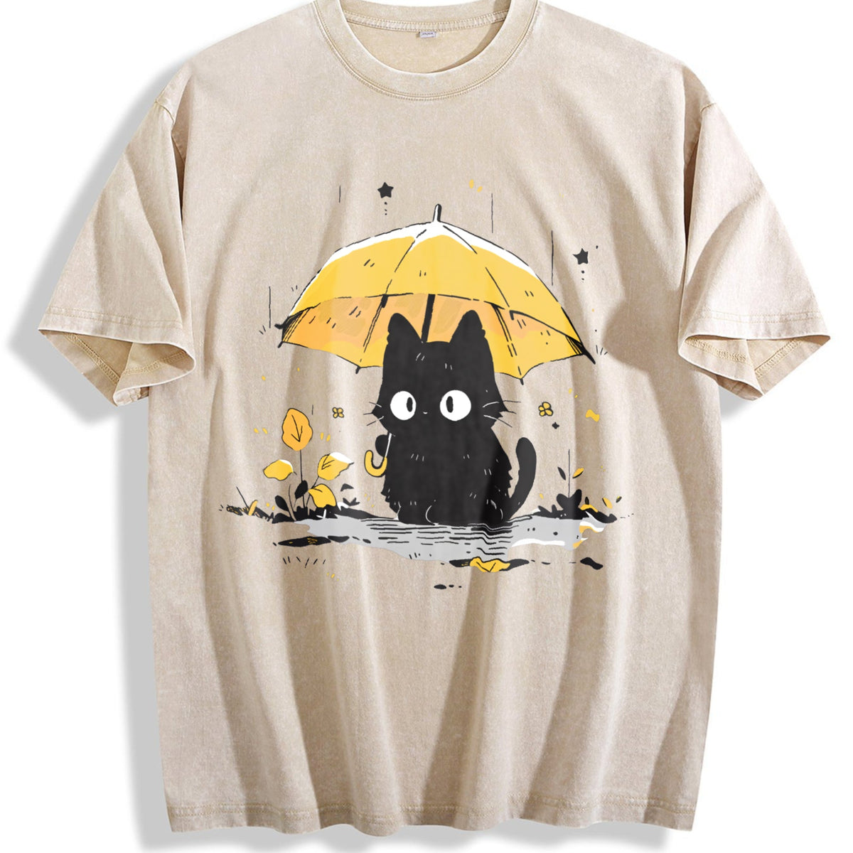 Black Cat under a Yellow Umbrella Vintage Washed T-Shirt product image 1