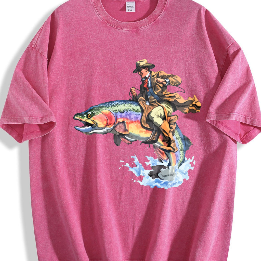 Cowboy Riding Trout Western Fishing Vintage Washed T-Shirt product image 5