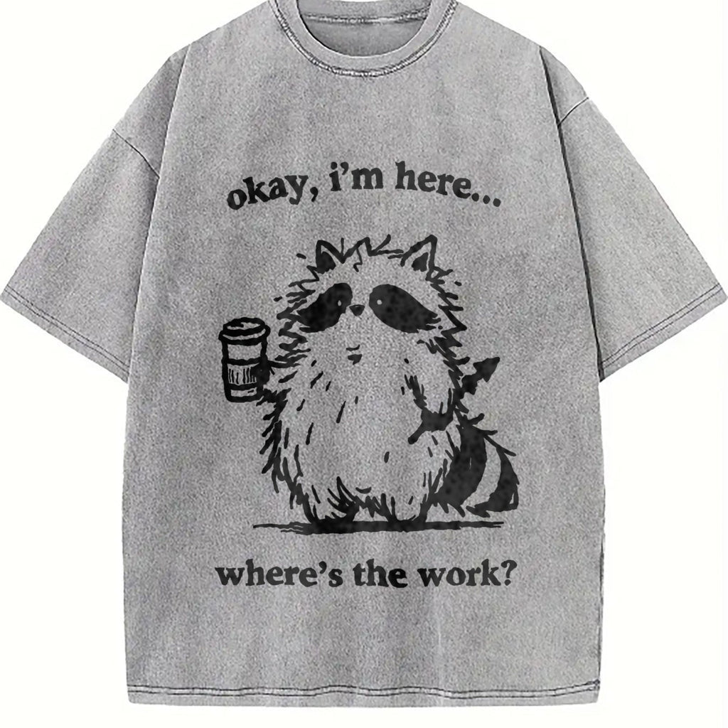 Cute Raccoon Work Coffee Vintage Washed T-Shirt product image 5