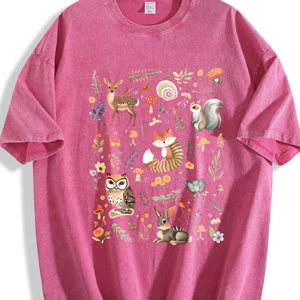 Forest Animals And Flowers Vintage Washed T-Shirt product image 7