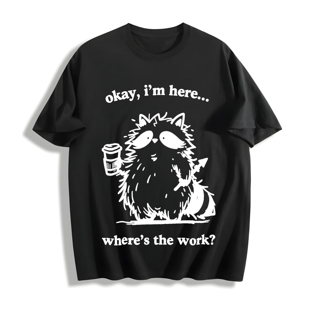 Cute Raccoon Work Coffee Cotton T-Shirt product image 1