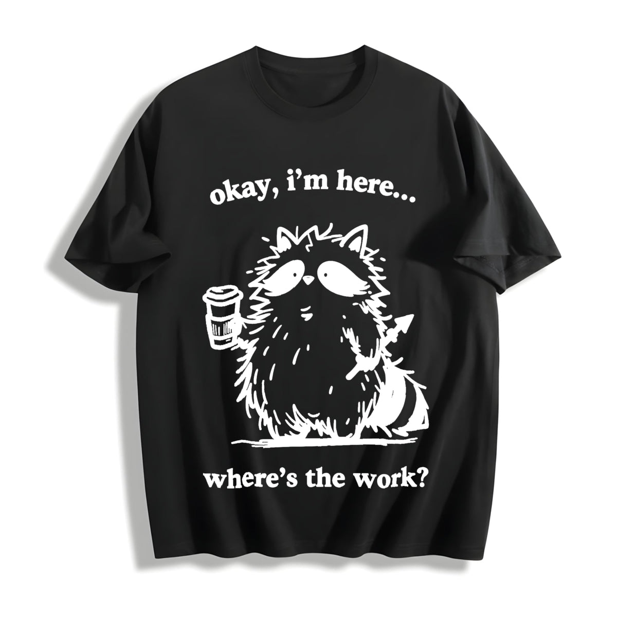 Cute Raccoon Work Coffee Cotton T-Shirt product image 1