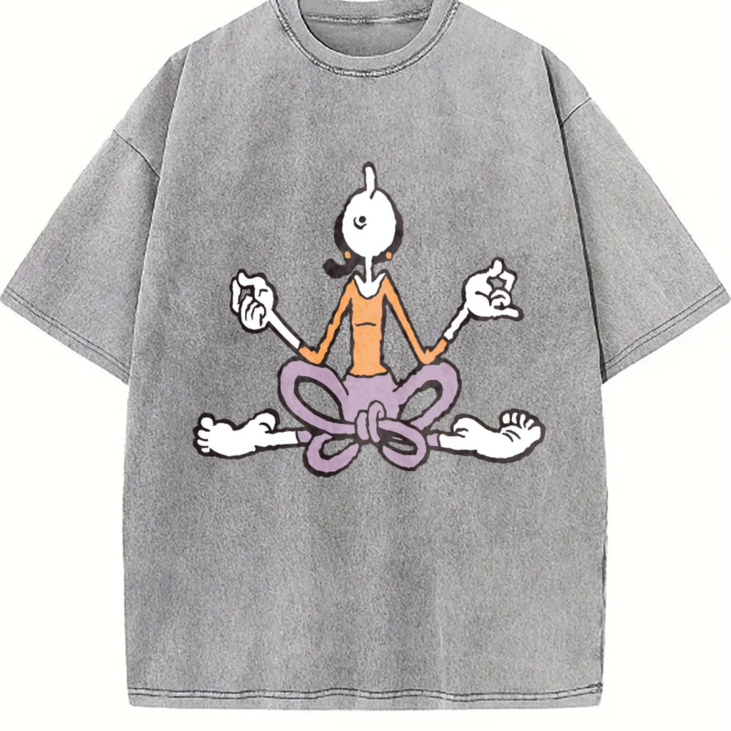 Cartoon Yoga Meditating Vintage Washed T-Shirt product image 5